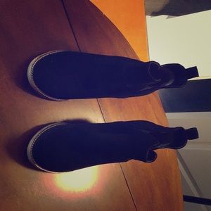 Black suede wedge boots